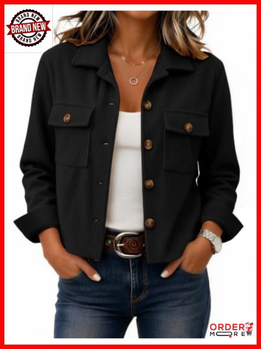 Corduroy Cropped Button Down Shacket Loose Fit Fall Casual Jacket